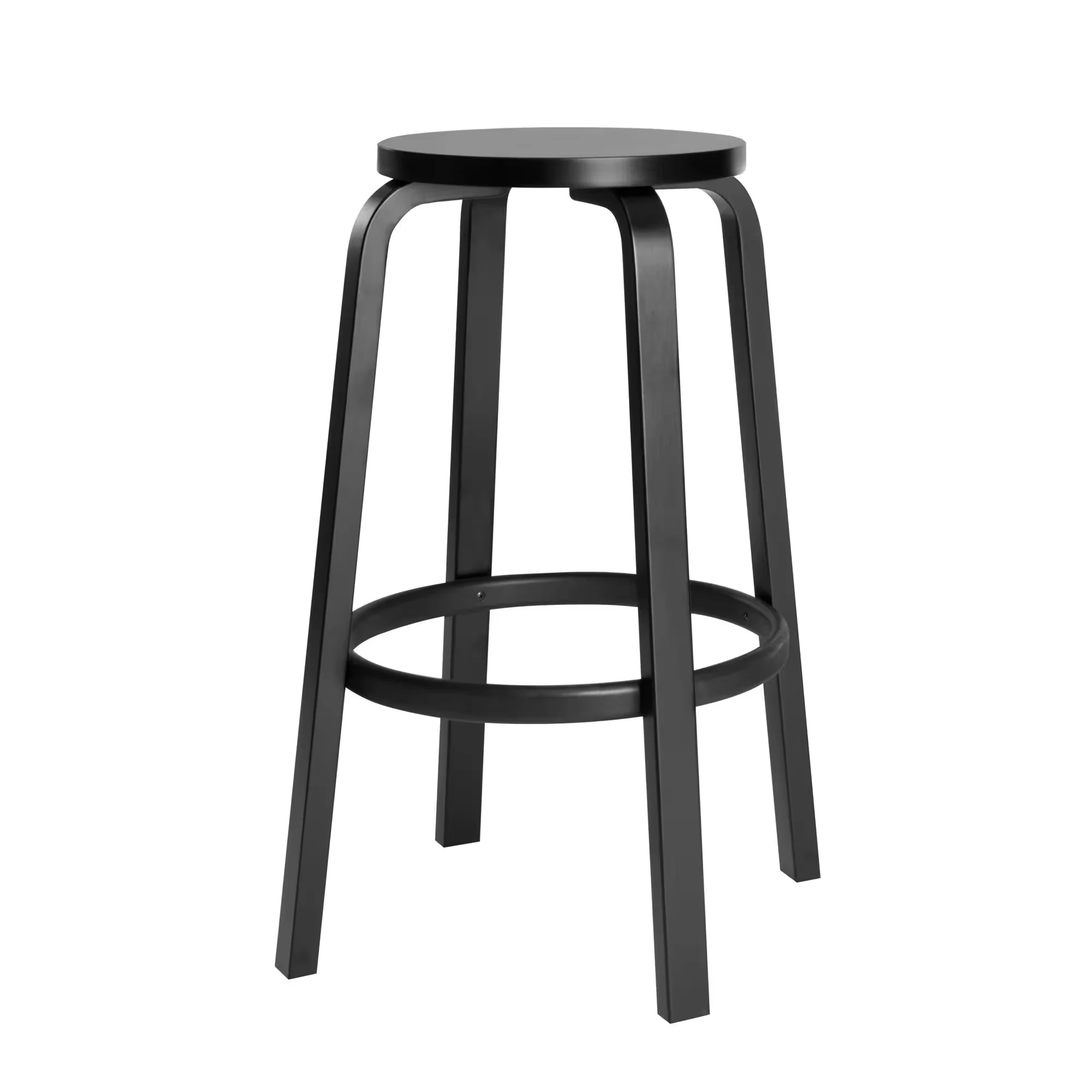 Artek bar stool 65 in ebonised birch, round seat with a footrest